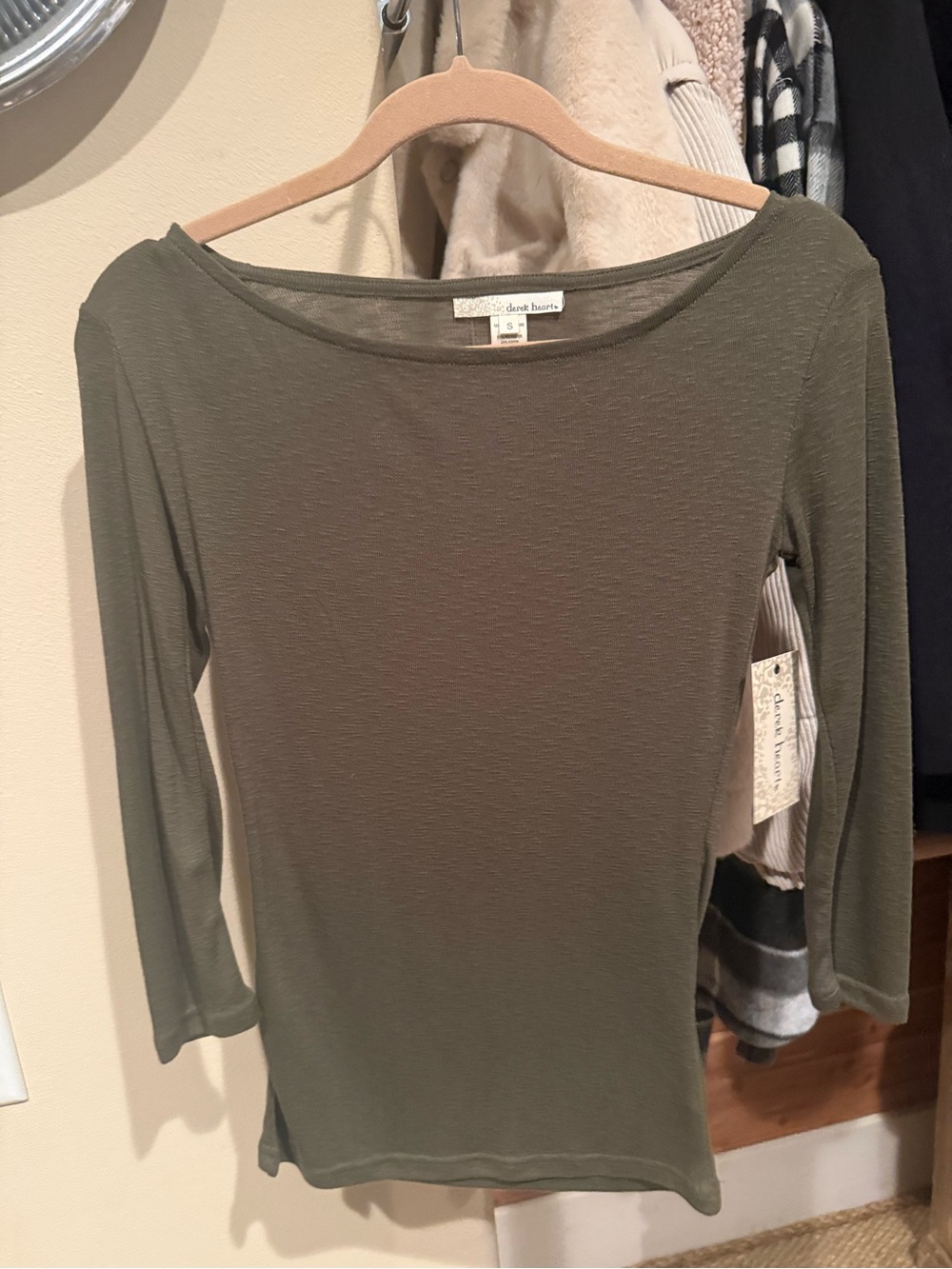 Olive Green Boatneck Long Sleeve Top